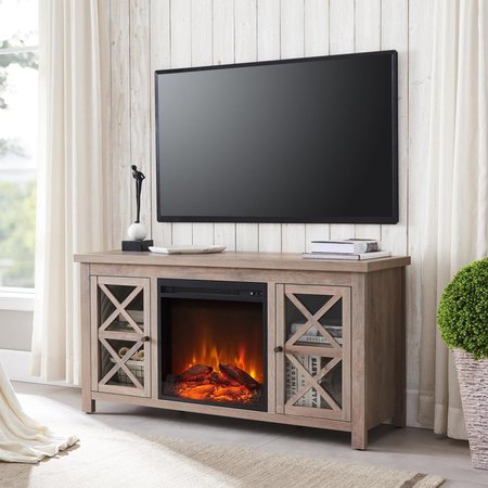 HENN & HART Colton Gray Oak TV Stands with Log Fireplace Insert TV0684